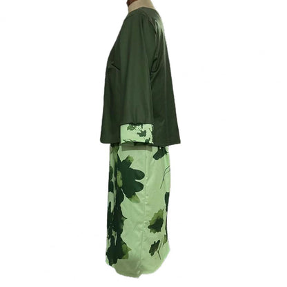 2 Pcs/Set Women Coat Dress Suits Set Floral Print Sheath Midi Dress Open Stitch Dress Suit Jacket Women Outfit Set