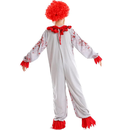 Movie Killer Clown Costume Cosplay For Boy Girl Scary Clown Gray Jumpsuit with Blood Fancy Hallween for Boys Terror Jumpsuit