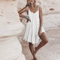 Boho Beach Sexy Backless Sleeveless Strap Mini Dresses For Women Robe Casual Lace-up Summer Dress Solid Cotton Loose Vestidos
