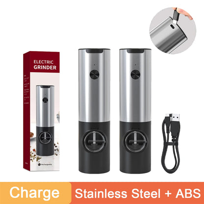Rechargeable Electric Salt And Pepper Grinder Set With LED USB Charging Base Stainless Steel Automatic Spice Grinder Pepper Mill
