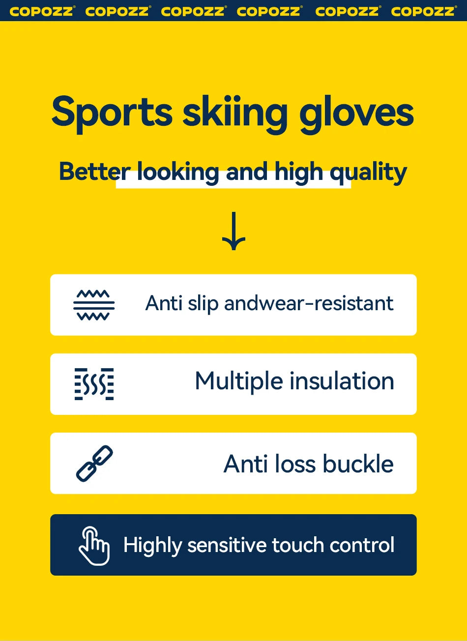 COPOZZ New Upgrade Thicken Ski Gloves Winter Men Women 3M Thinsulate Thermal Snowboard Gloves Waterproof Warm Mittens Ski Gloves