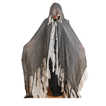Halloween Hooded Cloak Medieval Renaissance Gothic Wizard Cape Grim Reaper Cosplay Costume for Adult Scythe Weapon Prop