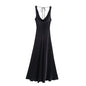 HH Women's Solid Vacation Style Satin Texture Backless V-neck Midi Dress Summer Female Elegant Sexy Lace-up Strap Dress
