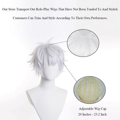 Short White Synthetic Straight Wig Anime Game Cosplay Heat Resistant Fluffy Men Wig for Daily Party