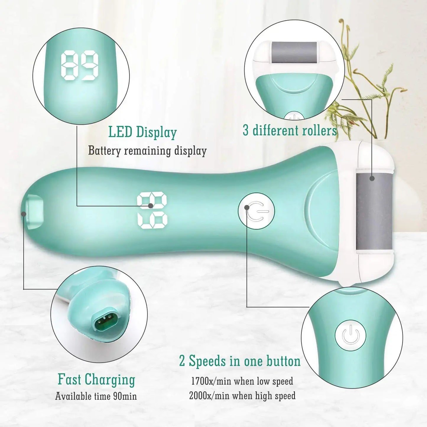 Portable Electric Vacuum Adsorption Foot Grinder Electronic Foot File Pedicure Tools Callus Remover Feet Care Sander green 2Pcs
