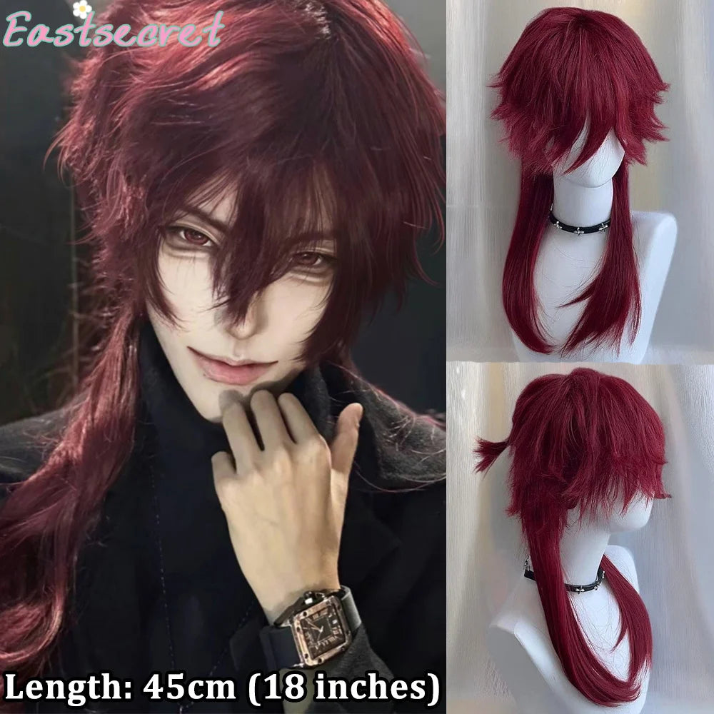 EAST Red Long Straight Synthetic Mullet Head Wig Wolf Tail Layered Fluffy Women and Men Wig for Daily Party Lolita Cosplay