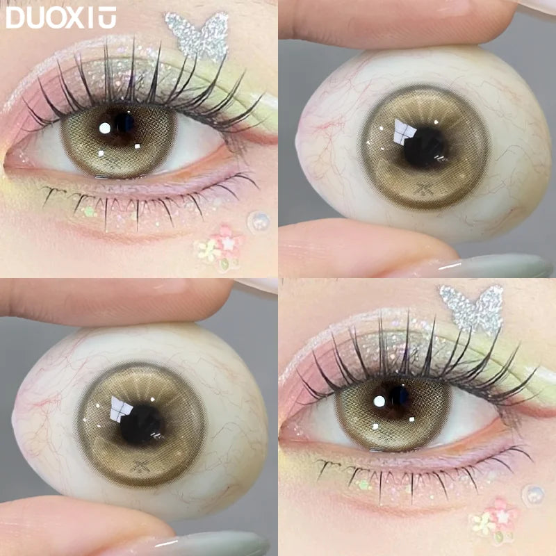DUOXIU Yearly 365days Soft Lenses Pink-Blue Fashion Pupil Style Myopia Colored Contact Lenses (1 Pair) Covers Brown Eyes