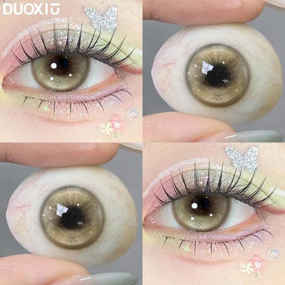 DUOXIU Yearly 365days Soft Lenses Pink-Blue Fashion Pupil Style Myopia Colored Contact Lenses (1 Pair) Covers Brown Eyes