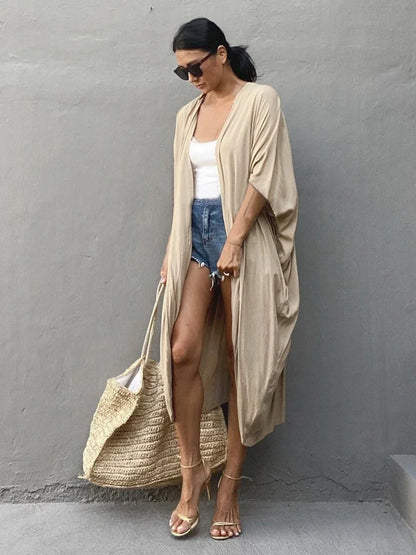 New Boho Beach Kimono Swimwear Women Cotton Holiday Summer Women's Tunic Beachwear Outfits Solid Oversize Cover-Ups