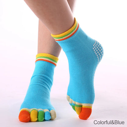 Women Colorful Yoga Socks Non-Slip Ladies Dance Socks Cotton Healthy Sports Five-toed Socks