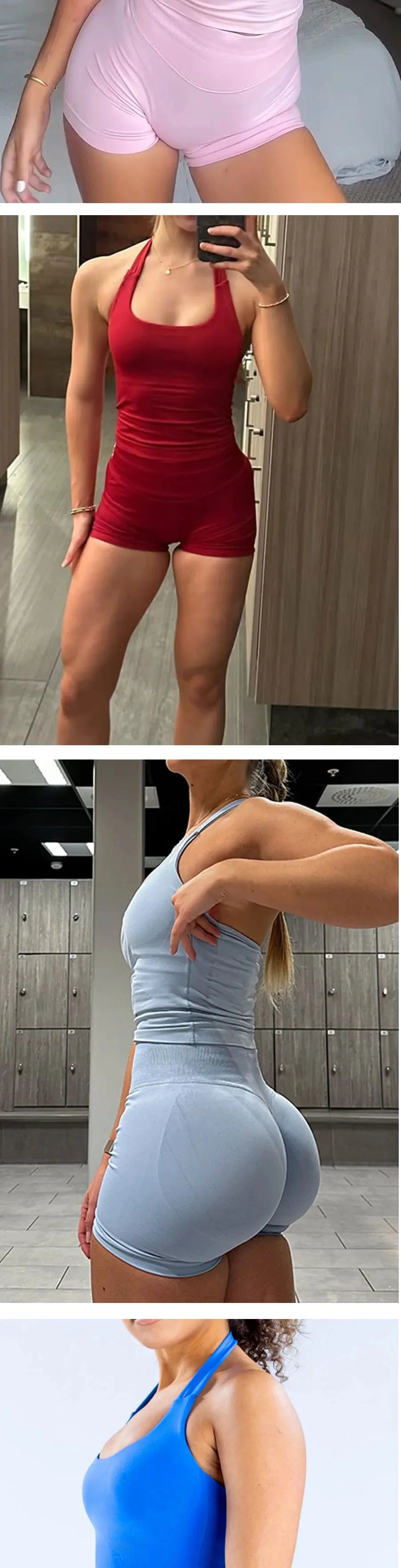 Yoga Gym Set Halter Top Set Yoga Leggings Shorts Set Backless Tights Bra Vest Seamless Stretch Ribbed Buttocks Lift Shorts Set