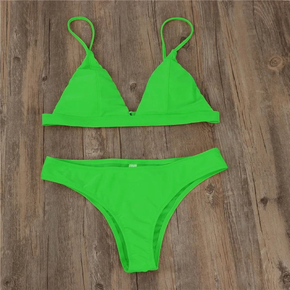 Summer Solid Beach Swimsuit Swimsuits for Women Sexy Halter Swimwear Swimsuit Thong Female Bikini Sets Orange Pink Yellow