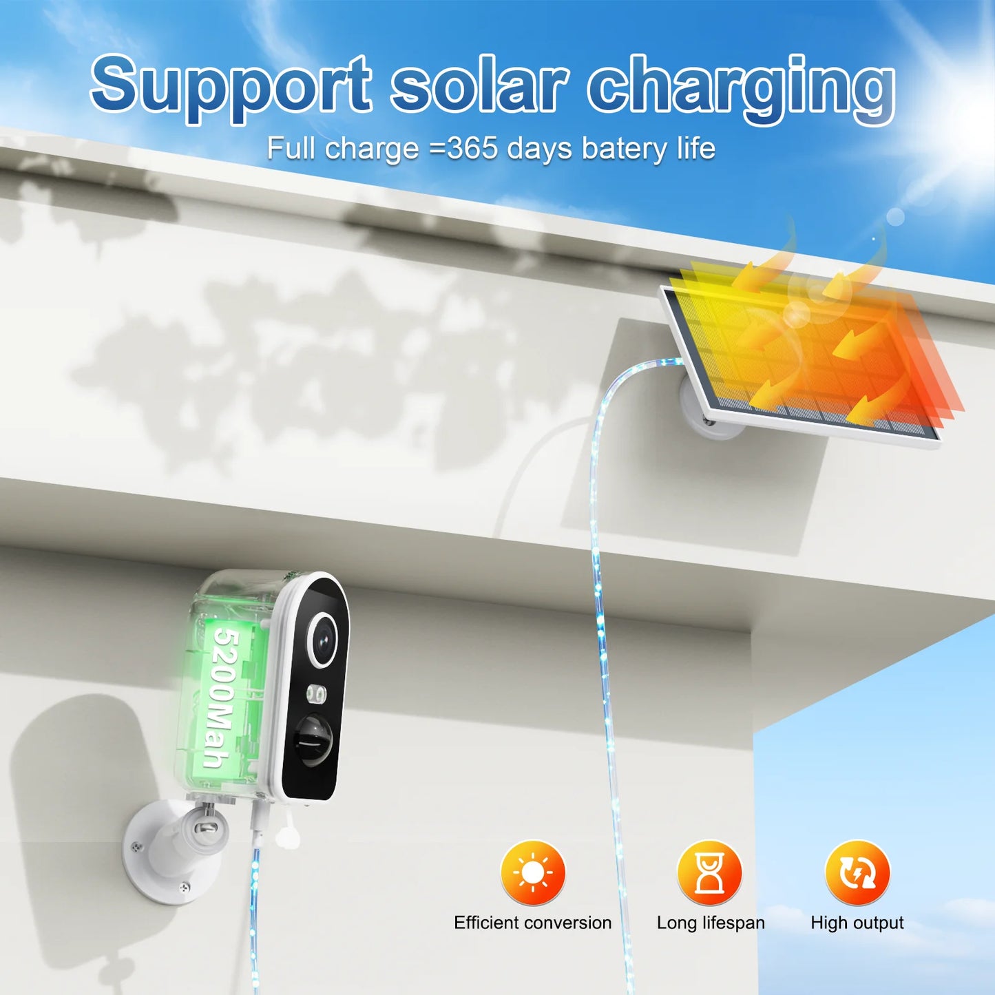 Videolife 3MP Waterproof Solar Security Camera Wireless 2.4G WiFi Solar Battery Powered Camera HD Home Surveillance Protection
