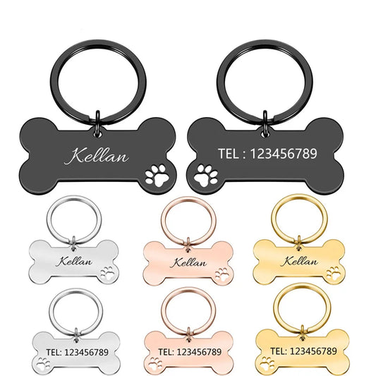Personalized Pet Dog Tags Shiny Mirror Bone ID Tags Engraving Name Kitten Puppy Anti-lost Collar Tag for Dog Cat Nameplate Pets