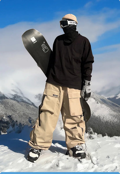 Men and Women's Oversized Ski Pants Waterproof Breathable Thermal Fleece Lining Snowboard Winter Overalls  Pants