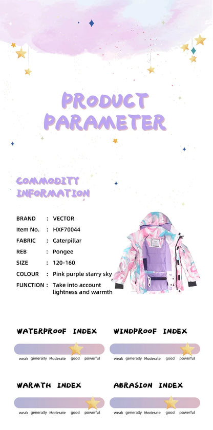 VECTOR Ski Professional Children's Ski Jacket Warm Waterproof Boys Girls Outdoor Skiing Snowboarding Winter Ski Kids
