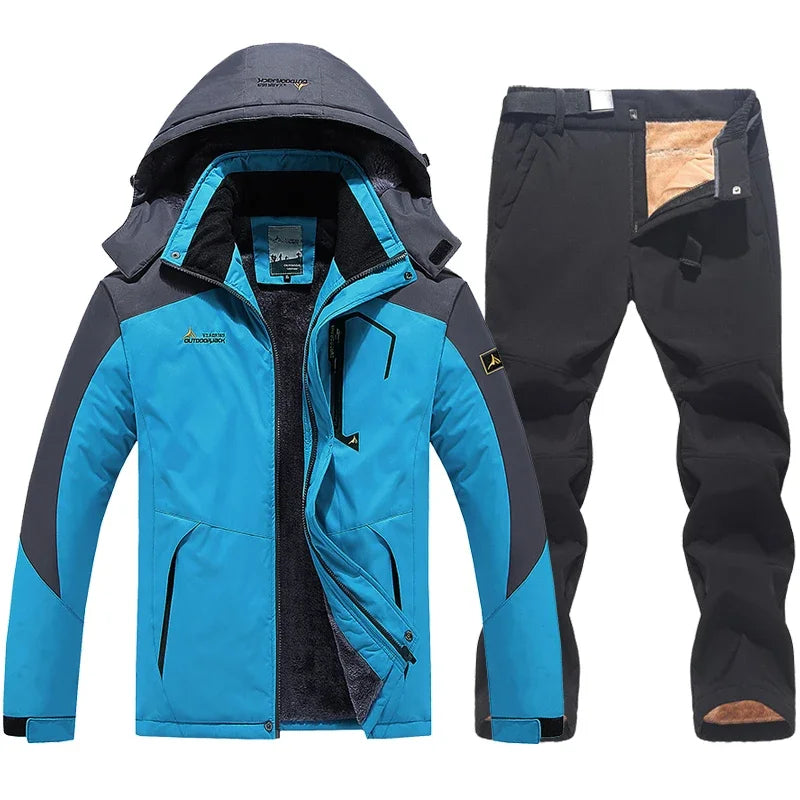 Men's Ski Suit Winter Waterproof Snowboard Wear Set Outdoor Men Snow Fleece Jackets Pants Overalls For Husband Windproof Hooded