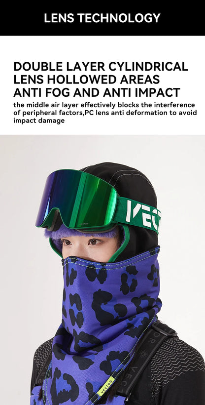 VECTOR Brand Double Layer Anti Fog Magnetic Absorption Cylindrical Ski Goggles UV400 Men Women Ski Glasses Snowboard poc glasses