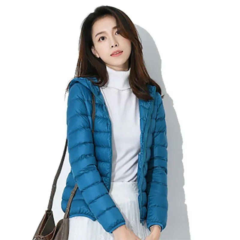 Winter Women Ultralight Thin Down Jacket White Duck Down Hooded Jackets Long Sleeve Warm Coat Parka Female Portable Outwear