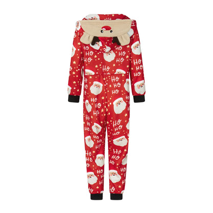 Family Matching Christmas Pajamas for Family Long Sleeve Santa Print Hooded Romper Zip Up Jumpsuits