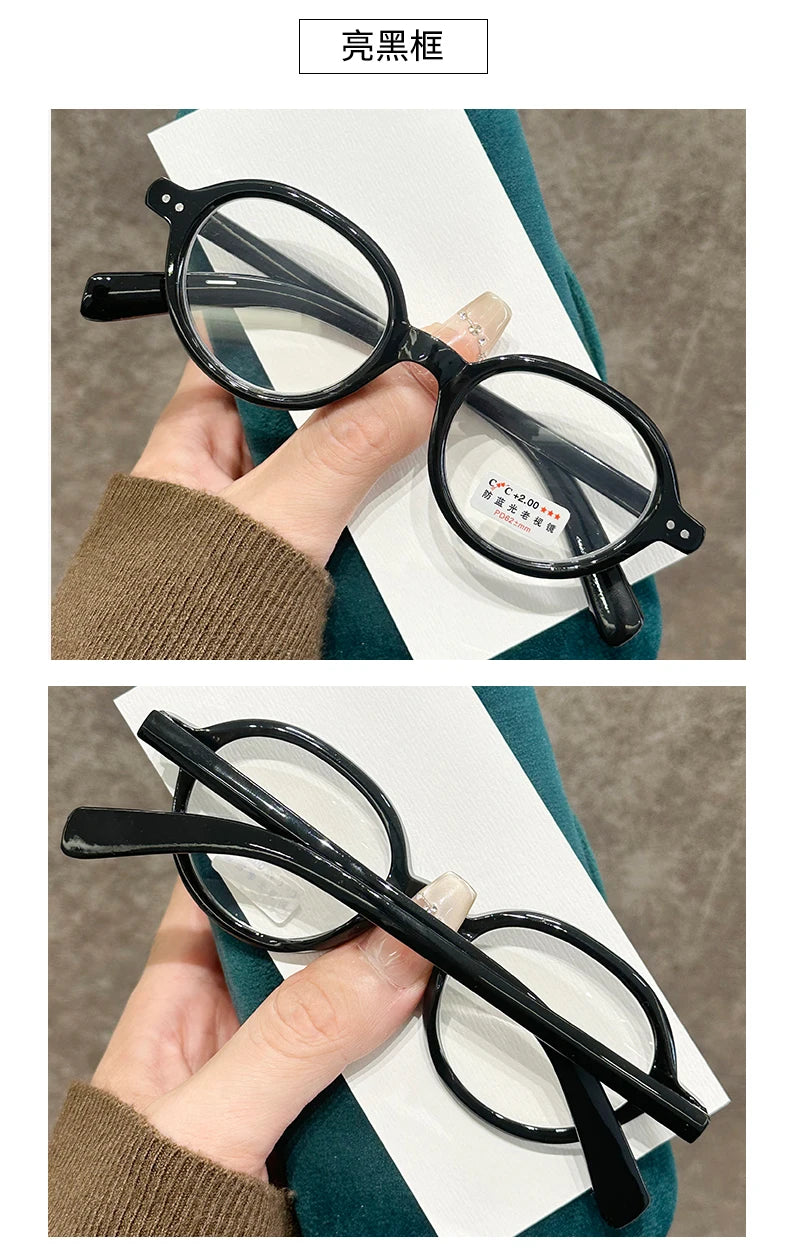 Retro Small Frame Presbyopia Glasses Oval Frame Green Tortoiseshell Reading Glasses Blue Light Blocking Eye Protection Eyewear