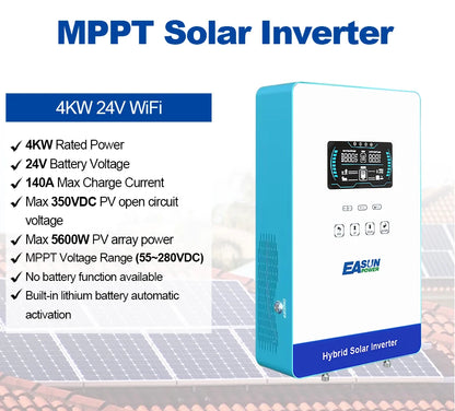 EASUN POWER 4000W Hybrid Inverter 110V Inversores 24V 140A MPPT Solar Charger Inverter Pure Sine Wave Inverter 6.25 Inch LCD
