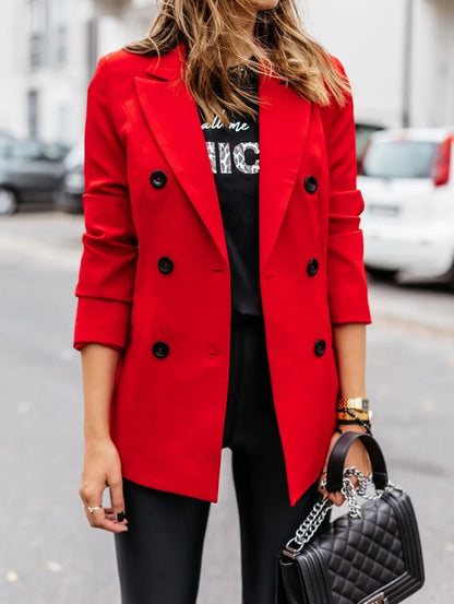 Women's spring style European and American long sleeved double row button suit women's jacket cardigan