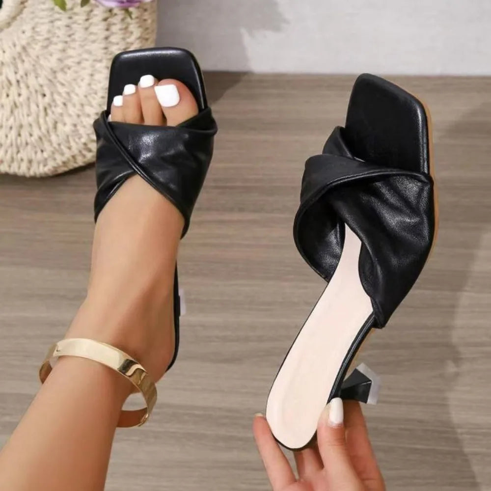 Fashion Summer Women Shoes New Handmade Square Open Toe High Heels Outdoor Fashion Slippers Wedding Party Fashion Party shoes
