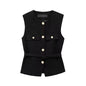 RAFZNB Fashion with Belt Waistcoat for Women Spring O Neck Sleeveless Single Breasted Slim Vest Casual Female Outerwear Chic Top