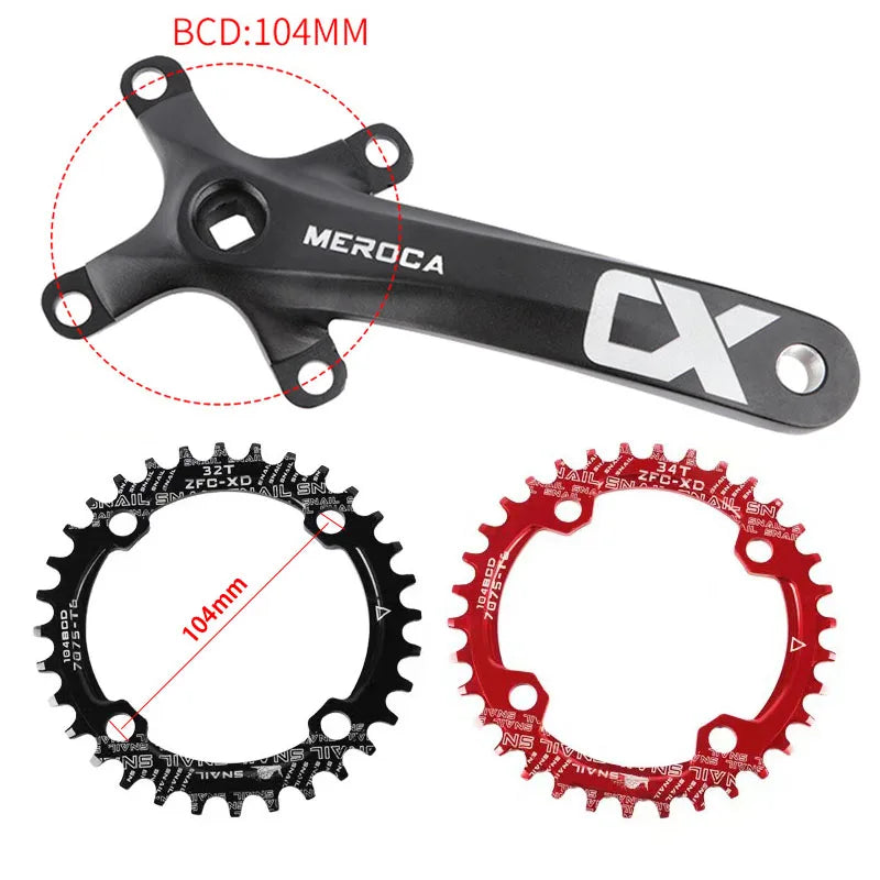 MEROCA Bicycle Crank Chainwheel 104BCD Bike Crankset Aluminum Alloy with Bottom Square Hole 170mm Crank 32/34/36/38/40/42T Plate