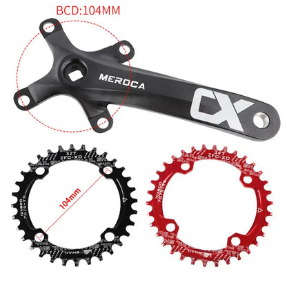 MEROCA Bicycle Crank Chainwheel 104BCD Bike Crankset Aluminum Alloy with Bottom Square Hole 170mm Crank 32/34/36/38/40/42T Plate