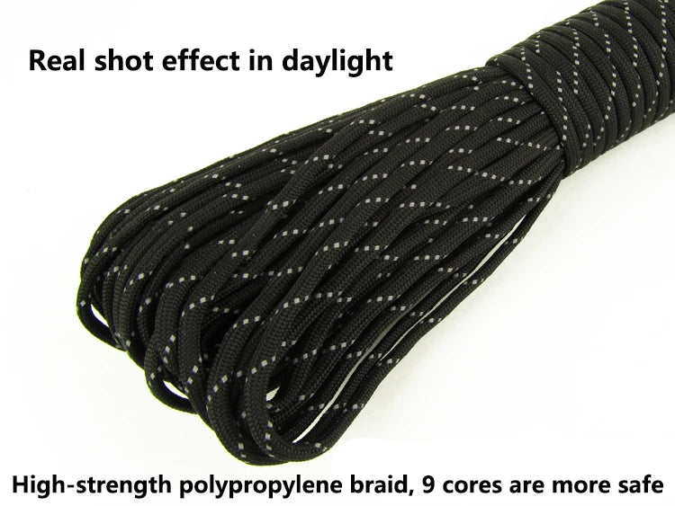 Reflective Paracord Rope, Military, 7 Strand, 4mm, 550 Tactical Parachute Cord, Camping Tent, Lanyard, DIY Bracelet Weaving Rope