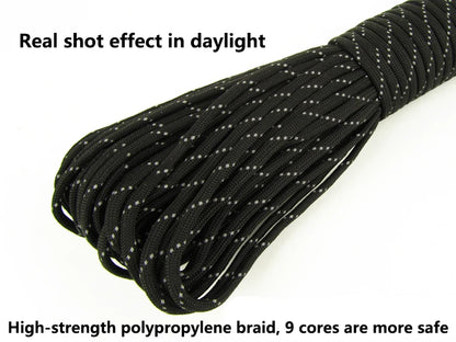 Reflective Paracord Rope, Military, 7 Strand, 4mm, 550 Tactical Parachute Cord, Camping Tent, Lanyard, DIY Bracelet Weaving Rope