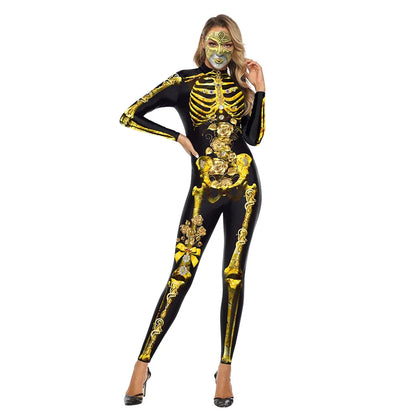 Women's Halloween Horror Role Bloodstained Jumpsuit Scary Cosplay Costume Bodysuit Uniform for Party