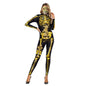 Women's Halloween Horror Role Bloodstained Jumpsuit Scary Cosplay Costume Bodysuit Uniform for Party