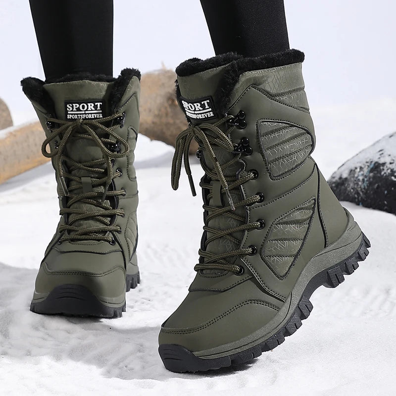 Winter Women Snow Boot High-top Waterproof Ankle Boots Ladies Thick Plus Warm Snow Hiking Boots Outdoor Cotton Shoes Sneakers