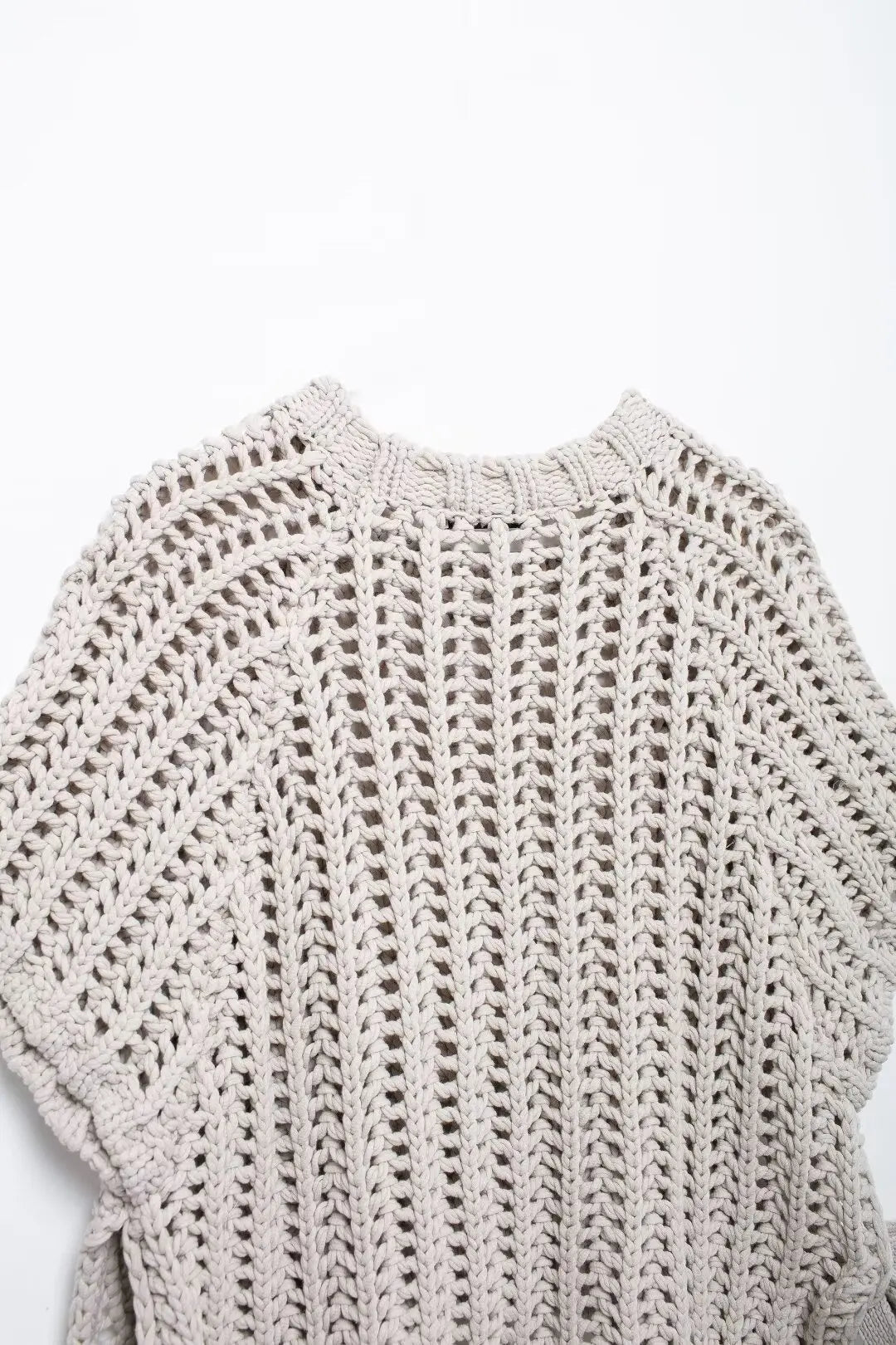 EDSA Women Chunky Knit Top with Side Straps O-Neck Short Sleeves Hollow Out Cropped Sweater Pullover for Casual Female