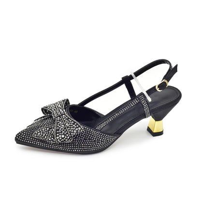 2025 Fashiona Banquet Exquisite Party Top Luxury Pointed Toe Bowtie Bright Diamond Summer Women's High Heels Shoes and Bags Set