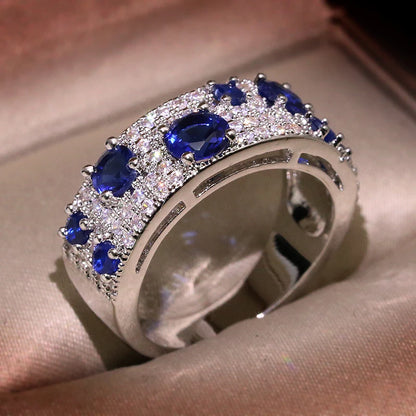 S925 Silver Ring Newest For Women Gorgeous Blue Nano CZ Genuine Sparkling Jewelry Gift Wedding Party