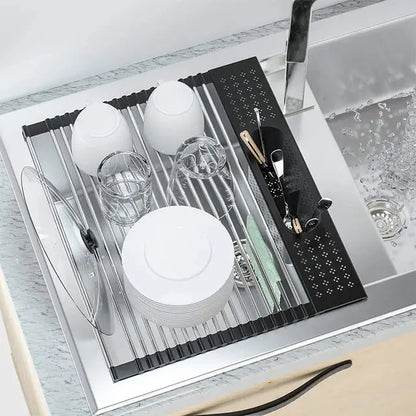 Kitchen Rolling Dish Drainer Roll Up Dish Drying Rack Over The Sink kitchen accessories,storage organization Foldable bowl shelf