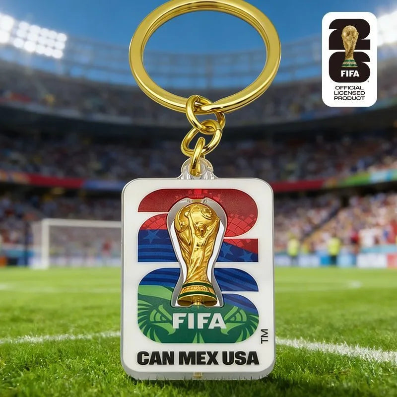 Official Licensed FIFA 2026 World Cup USA Canada Mexico 3D Rotatable Golden Trophy Three Nations Keychain Souvenir Pendant