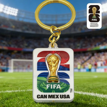 Official Licensed FIFA 2026 World Cup USA Canada Mexico 3D Rotatable Golden Trophy Three Nations Keychain Souvenir Pendant