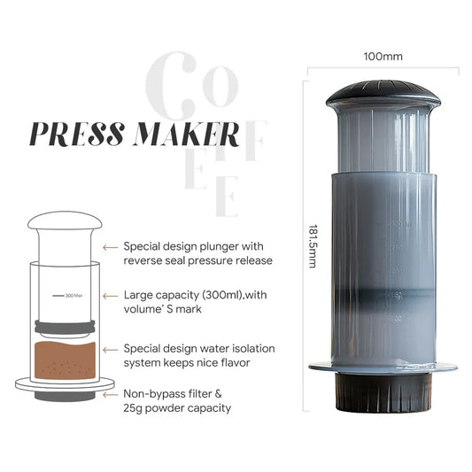 300ml AeroPress Machine Espresso Coffee Maker Portable Cafe French Press Coffee Pot With Filter Paper Kit Bar Set with Grinder