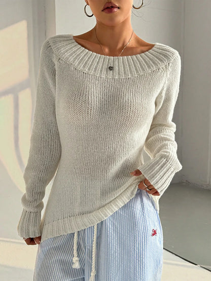 Women's Sweater New Solid Color Simple One Neck Pullover Spring and Autumn Women's Knitted Casual Sweater for Women