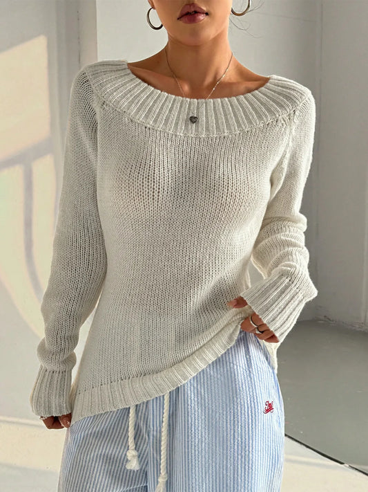 Women's Sweater New Solid Color Simple One Neck Pullover Spring and Autumn Women's Knitted Casual Sweater for Women
