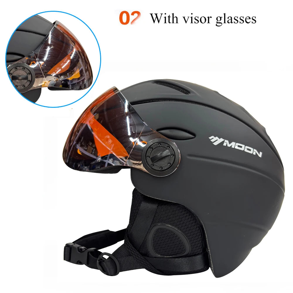 MOON Skiing Helmet With Goggles PC+EPS High-Quality Ski Helmet For Adult Outdoor Snowboard Skateboard Helmet Protective Ski Gear
