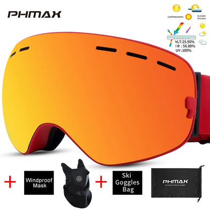 PHMAX Ski Goggles Men Snowboard Glasses Women Winter Outdoor Snow Sunglasses UV400 Double Layers Lens Anti-Fog Skiing Goggles