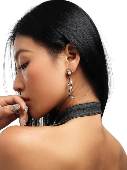 HUANZHI Retro Skeleton Hands Zircon Drop Earrings for Woman Hip-hop Golden Crown Skeleton Dangle Earrings Jewelry Wholesale Gift