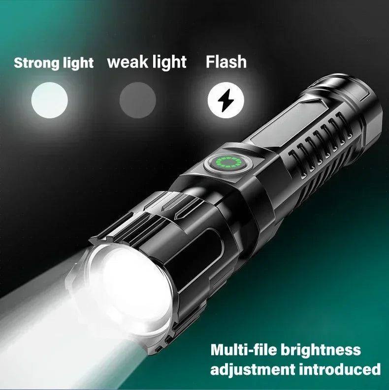 High Strong Power Led Flashlights 2000LM Tactical USB Charging Camping Emergency Fishing Zoom Lantern Torch with Display Light