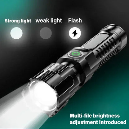 High Strong Power Led Flashlights 2000LM Tactical USB Charging Camping Emergency Fishing Zoom Lantern Torch with Display Light